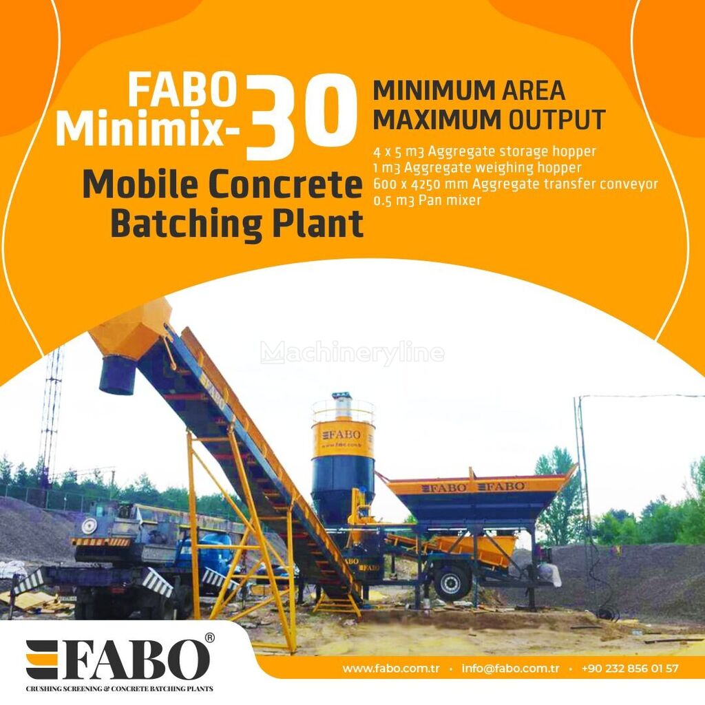 impianto di betonaggio FABO MINIMIX 30 M3/H MOBILE CONCRETE PLANT EASY TRANSPORT nuovo